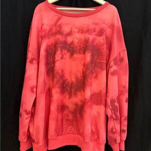 SHEIN Pink and Red Heart Sweatshirt